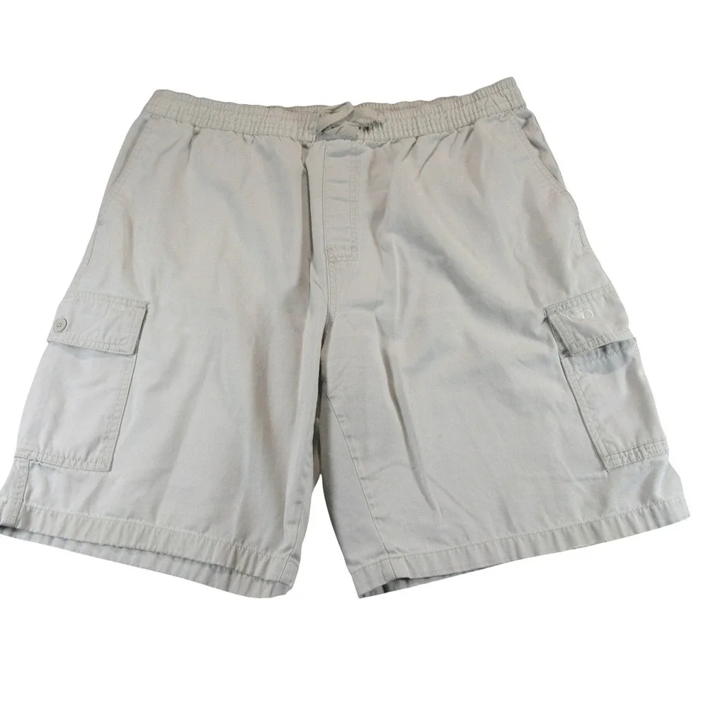 Ocean Pacific Mens Pull On Cargo Shorts XL x 10 Beige Cotton Elastic Waist